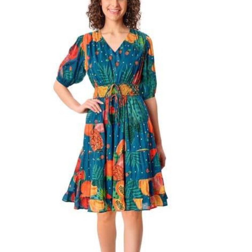 Wayward Fancies eshakti Teal Fruit Print Cotton Dress Size 2x